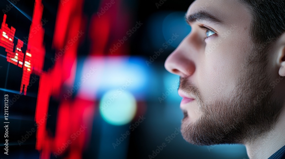 Man concentrated on computer screen, a glimpse into the modern digital workplace Man concentrated on computer screen, a glimpse into the modern digital workplace