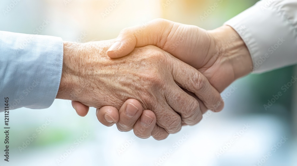 Closeup of two individuals shaking hands, a symbol of agreement, partnership, and success Closeup of two individuals shaking hands, a symbol of agreement, partnership, and success