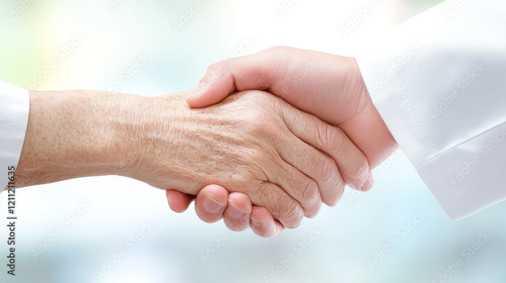 Building bridges, two people solidify a partnership with firm handshake two Building bridges, two people solidify a partnership with firm handshake two