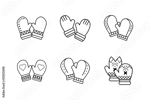 mittens line art vector illustration