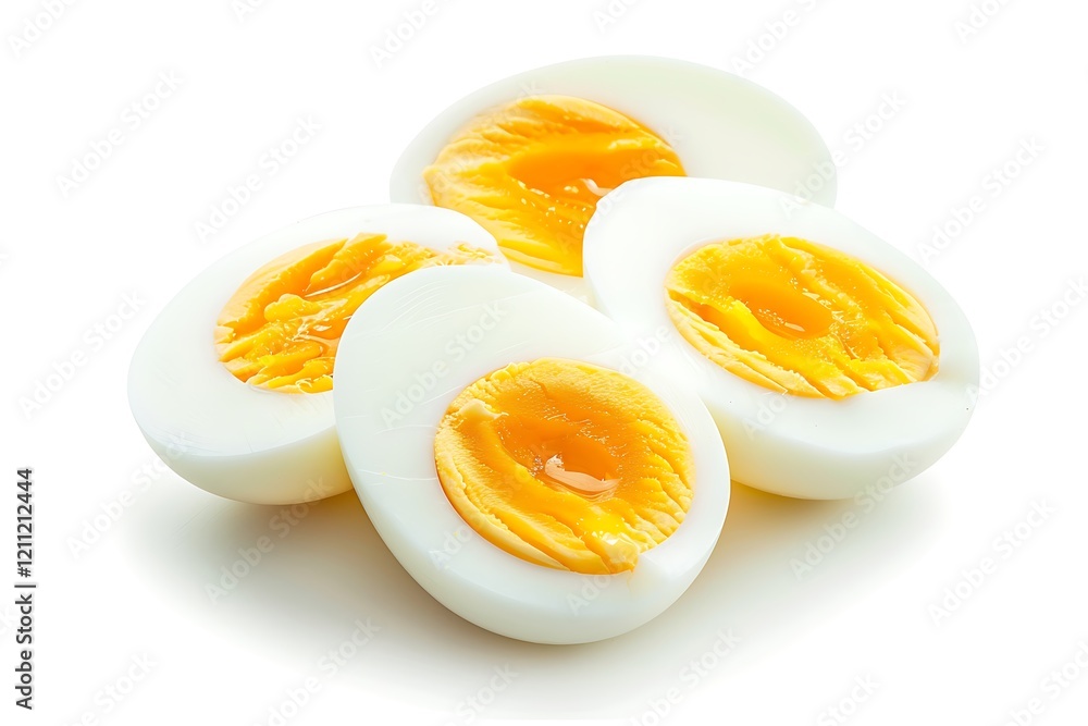 Sliced soft boiled egg isolated on white background Sliced soft boiled egg isolated on white background