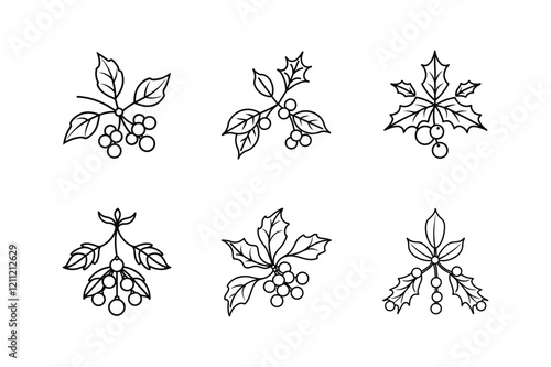 mistletoe icon line art vector illustration