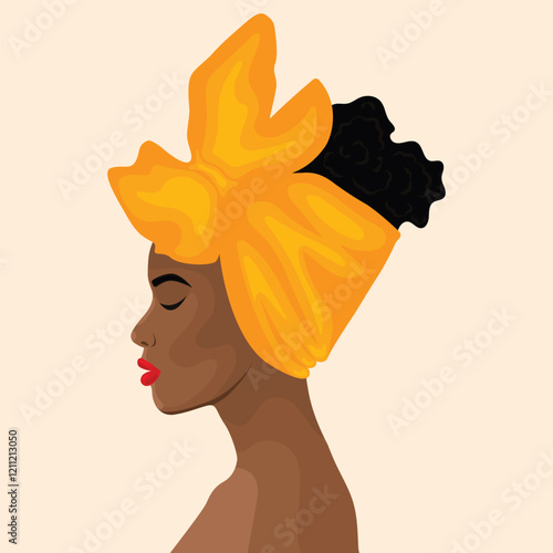 Portrait of an African woman in a bright yellow headscarf