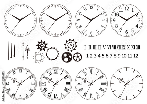 ベクター　時計の文字盤　８種　パーツ　文字盤上の時計針は動かせます　歯車