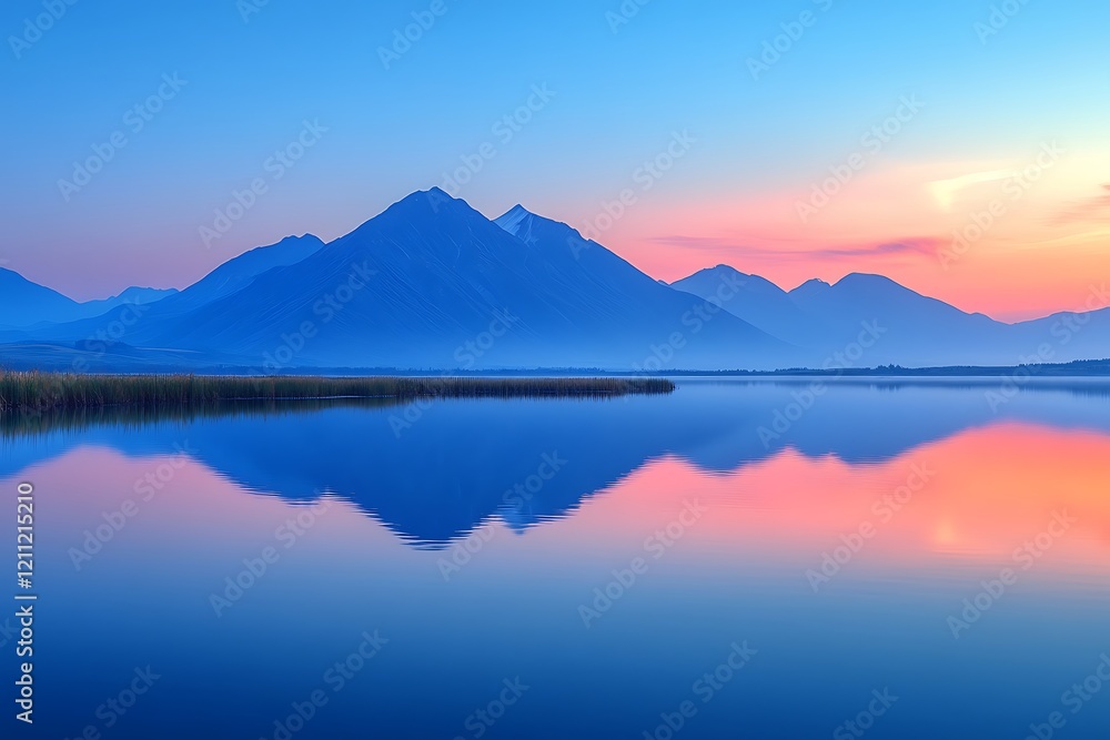 Serene Sunrise Over Calm Lake And Majestic Mountains Serene Sunrise Over Calm Lake And Majestic Mountains