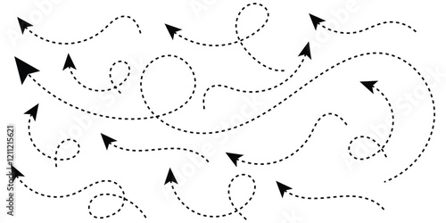 Curved dotted arrow. Zigzag arrow stripes design with dotted lines. eps 10.