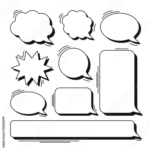 Set of white volumetric speech bubbles with shadow for comics
