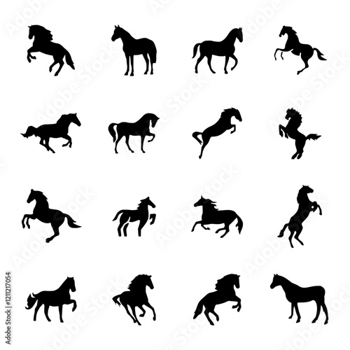 set of silhouettes of horses