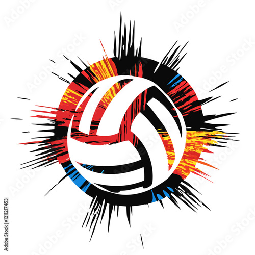 Grunge color volleyball symbol background vector illustration (2)