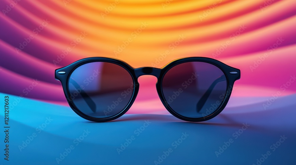 Stylish round sunglasses on vibrant colorful background. Stylish round sunglasses on vibrant colorful background.