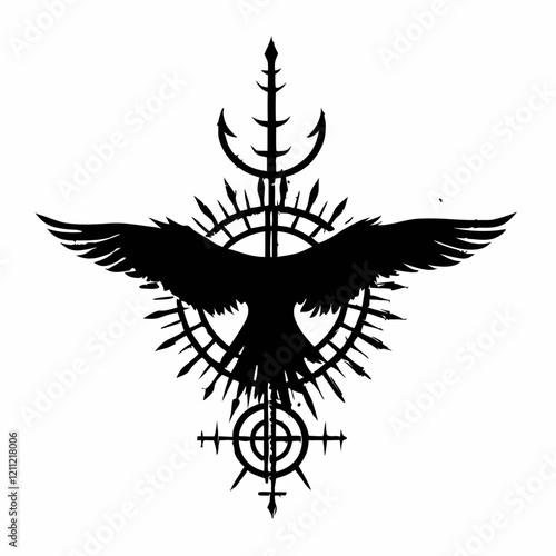 Scandinavian viking brush raven symbol vector illustration (3)