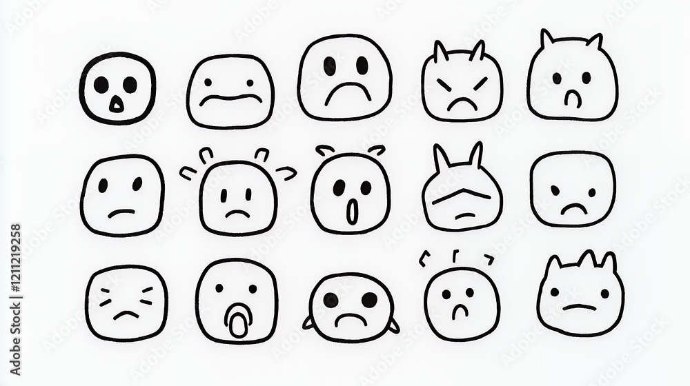 Collection of Hand-Drawn Emojis Expressing a Range of Emotions Collection of Hand-Drawn Emojis Expressing a Range of Emotions