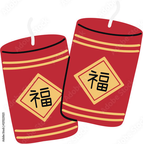 Chinese New Year Firecrackers Hand Drawn Vector Illustration
