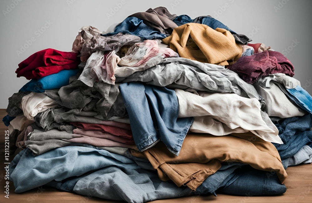 Fototapeta premium Pile of Dirty Clothes Isolated on White Background