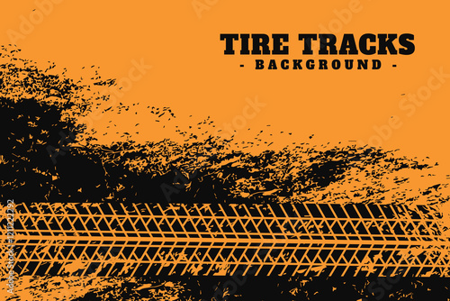 Vector Tire Track on orange Background. Grunge Tire Track.