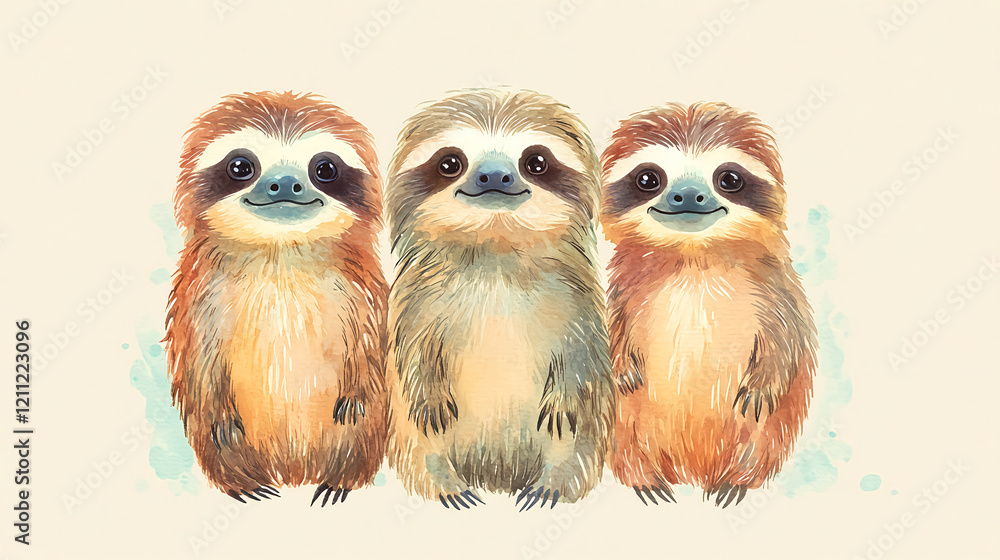 Fototapeta premium Playful sloths in a whimsical illustration colorful art nature scene creative concept