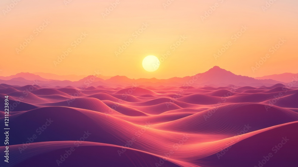 Sunset over purple sand dunes and distant mountains. Sunset over purple sand dunes and distant mountains.