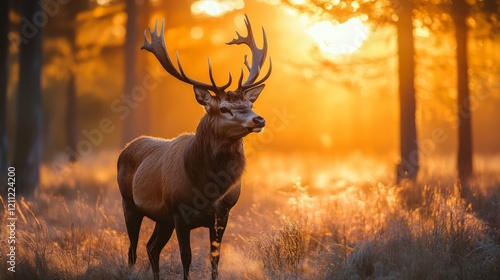 Wallpaper Mural Majestic deer standing in a golden forest at sunrise Torontodigital.ca