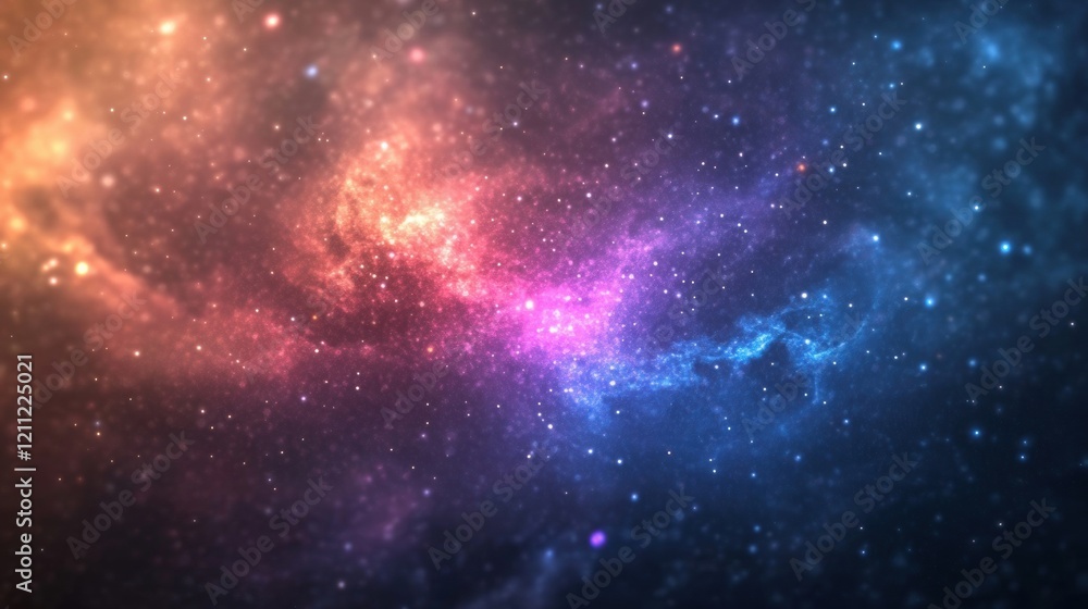 Naklejka premium Colorful clouds of gas and dust swirl in a cosmic nebula, creating bright regions illuminated by countless stars