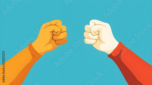 Fist bump celebration animated scene digital art playful environment front view unity and friendship concept photo