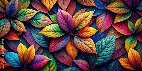 Wallpaper Mural Vibrant Abstract Floral Pattern, Colorful Leaves Dark Background - AI Art Torontodigital.ca