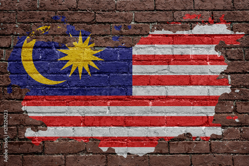 Photography Malaysia's flag, brown brick wall texture design