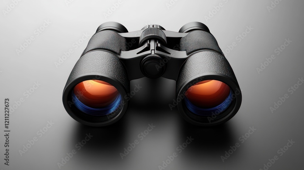 Black binoculars on dark surface. Black binoculars on dark surface.
