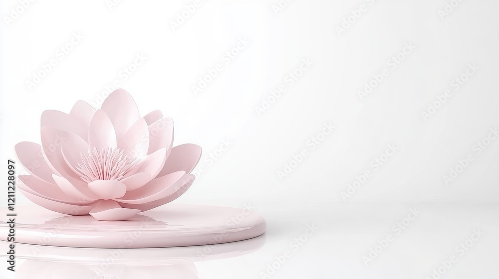 Elegant minimalist pink lotus flower on glossy surface with soft lighting for tranquil zen decor Elegant minimalist pink lotus flower on glossy surface with soft lighting for tranquil zen decor