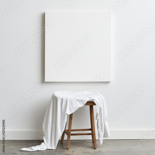 Creative mockup decor canvas on a chair in a modern studio setting for artistic inspiration photo