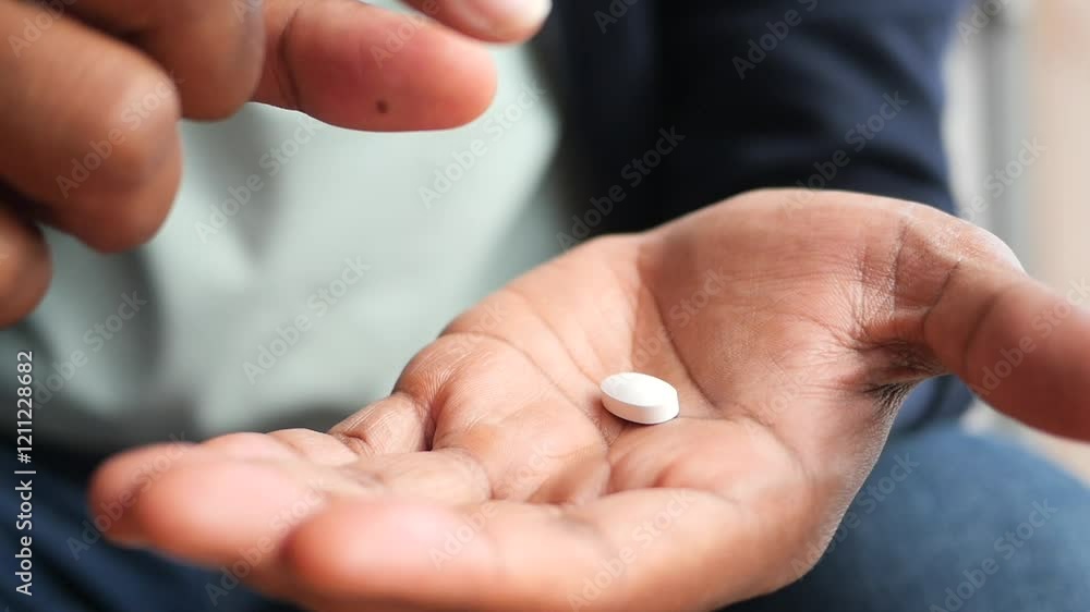 A CloseUp of a Hand Holding a White Pill in Focus and Detail A CloseUp of a Hand Holding a White Pill in Focus and Detail