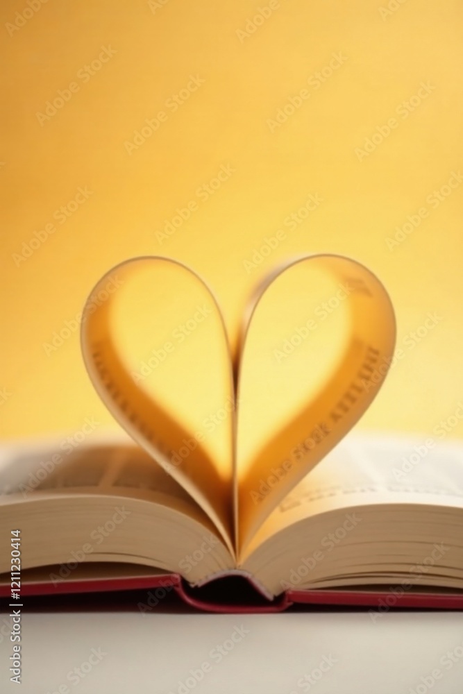 A Book's Pages Forming a Heart Shape, Illuminated by Soft Golden Light, Symbolizing Love for Reading and Knowledge A Book's Pages Forming a Heart Shape, Illuminated by Soft Golden Light, Symbolizing Love for Reading and Knowledge
