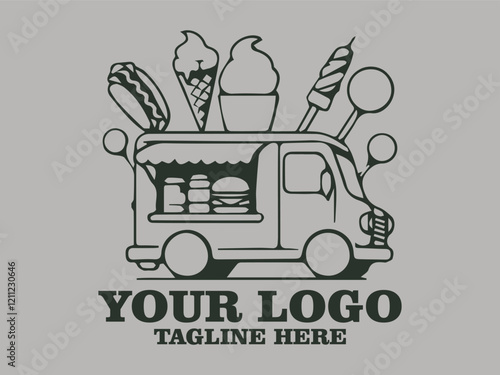 fun food truck with burgers and fries, cute and adorable design retro nostalgic food truck of the past depicts the atmosphere of a festival or outdoor event and this food truck is suitable for vector 