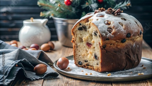 Baking panettone a festive italian sweet bread with dried fruits home kitchen gastronomic delight cozy atmosphere culinary experience photo