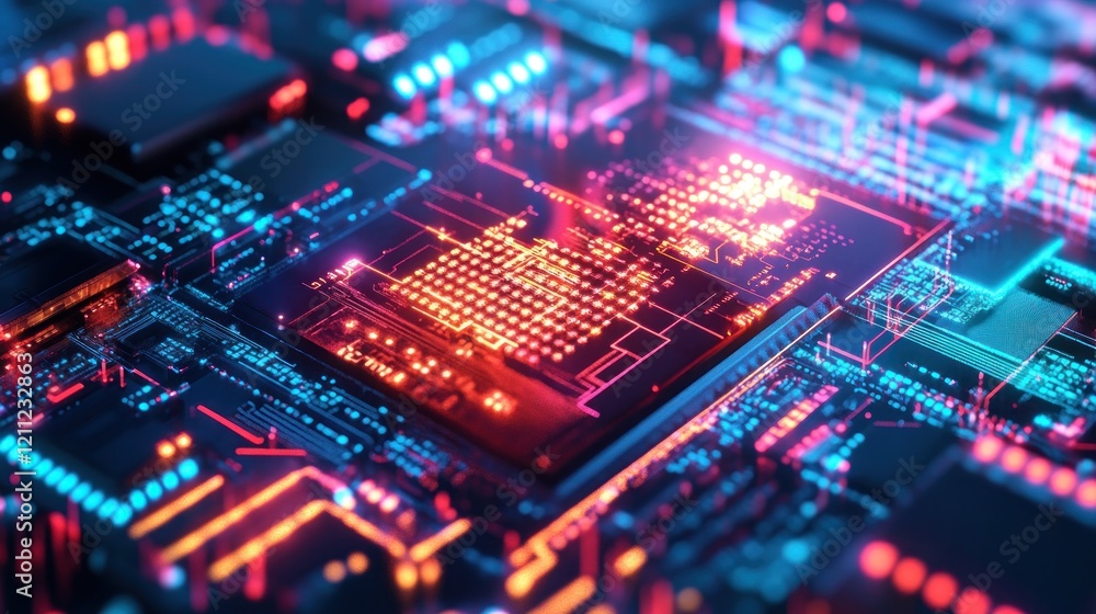 Neon Circuitry: A Digital Landscape of Technological Advancement