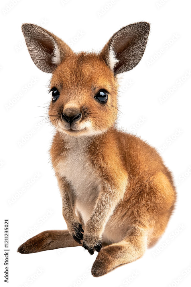 Obraz premium A baby kangaroo, isolate on white background, with soft fur and an endearing expression. cutout png
