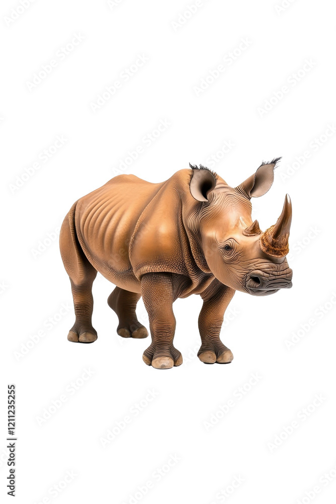 Fototapeta premium A rhinoceros standing proudly, isolate on white background, highlighting its impressive size and unique features. cutout png