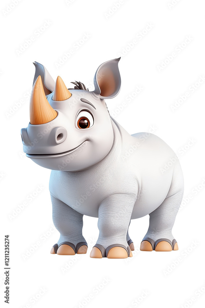 A 3D cartoon rhinoceros character, isolate on white background, adding a playful element to the design. cutout png A 3D cartoon rhinoceros character, isolate on white background, adding a playful element to the design. cutout png