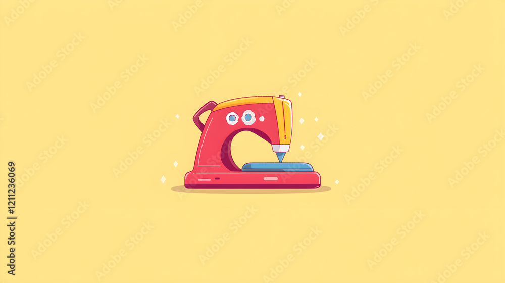 Creative sewing machine illustration digital art colorful background whimsical style fun concept