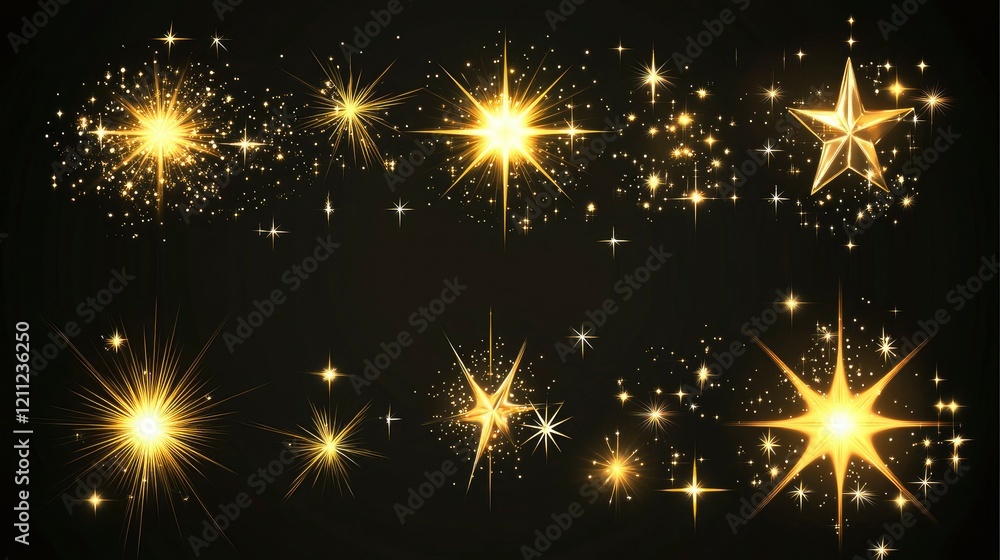 Naklejka premium Abstract Golden Stars and Sparkling With Black Background