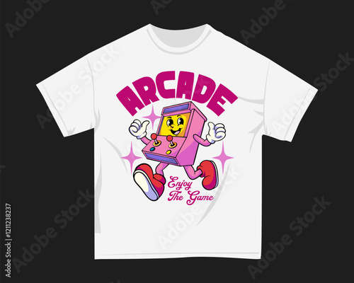 Gamer graphic t-shirt for DTF and DTG. Retro gaming t-shirt design for print. Rubberhose Vector t shirt design. Screen printing tshirt design for merch. Design for POD