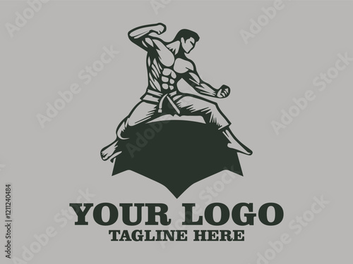 Man grappling in Brazilian jiu jitsu in circular design jiu-jitsu athletes fighting intensely minimalist art Jiu-Jitsu elegant movements dynamic action jiu-jitsu vector illustration