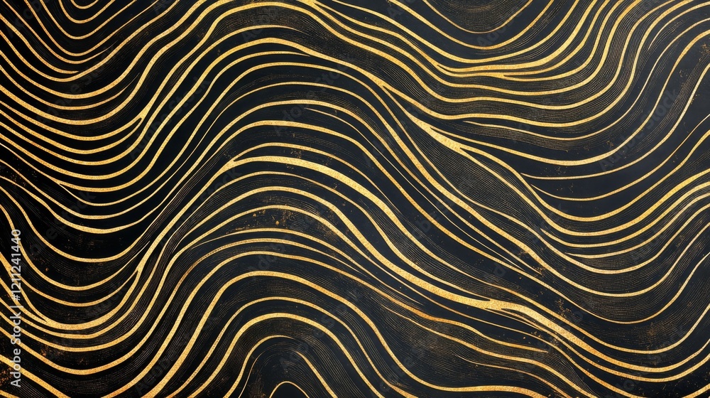 94.A sophisticated luxury invitation design featuring a bold, golden wavy line pattern set against a jet-black background. The gold lines swirl and weave across the design, creating an aura of 94.A sophisticated luxury invitation design featuring a bold, golden wavy line pattern set against a jet-black background. The gold lines swirl and weave across the design, creating an aura of