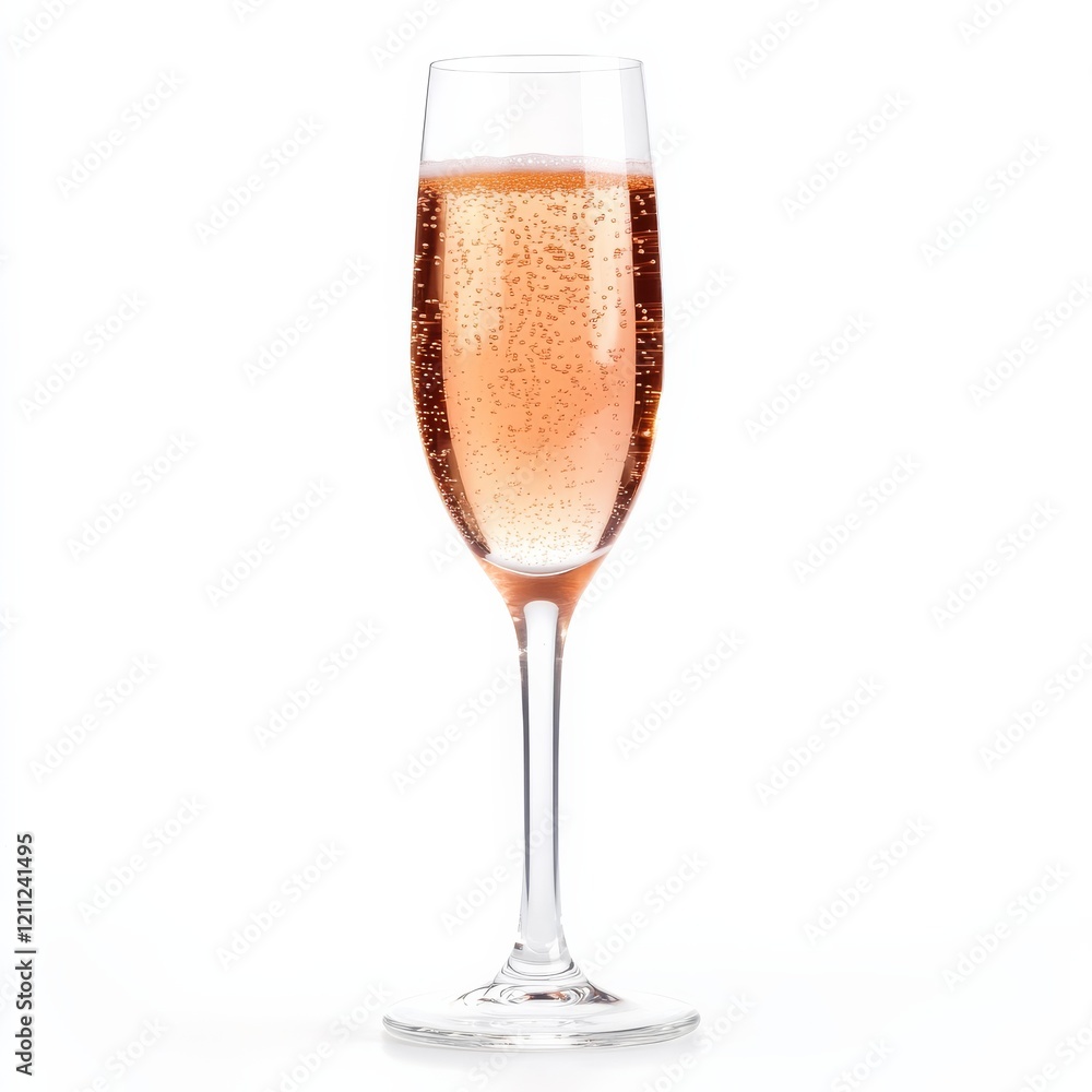 A sparkling ros鑼�in a slender flute with bubbles rising gently, delicate and translucent, isolated white background A sparkling ros鑼�in a slender flute with bubbles rising gently, delicate and translucent, isolated white background