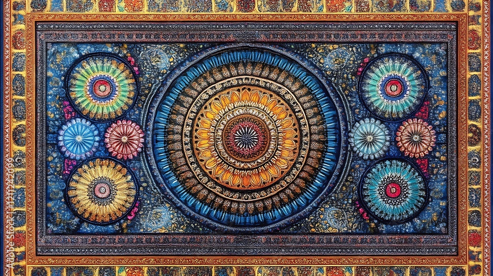 Intricate Mosaic Artwork Featuring Circular Mandala Design Intricate Mosaic Artwork Featuring Circular Mandala Design