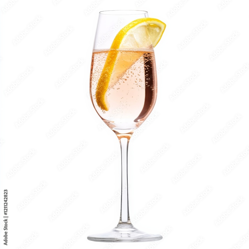 A sparkling ros鑼�with a twist of lemon zest, light and elegant, isolated white background A sparkling ros鑼�with a twist of lemon zest, light and elegant, isolated white background