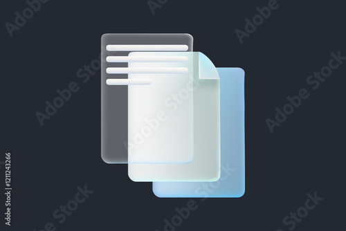 Modern documents and files vector trend icon in style of glassmorphism with gradient, blur and transparency. Glassmorphism paper document, paperwork sign, information storage.