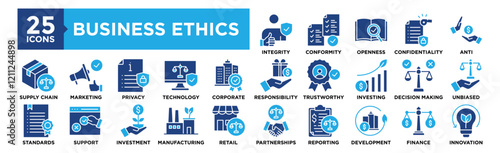 Business Ethics icon collection set. Containing design business, corporate, strategy, management, integrity, moral