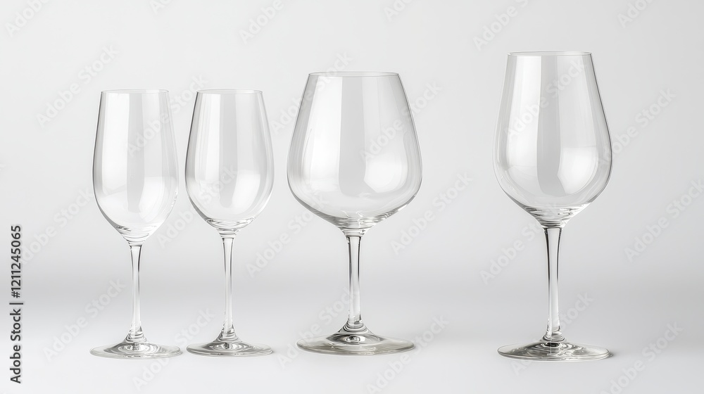 Elegant Set of Four Empty Wine Glasses on White Background Elegant Set of Four Empty Wine Glasses on White Background