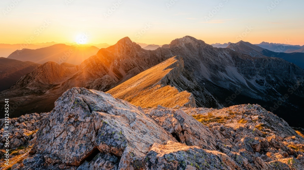 Obraz premium Majestic Sunset Mountain Peak Golden Hour Landscape Photography