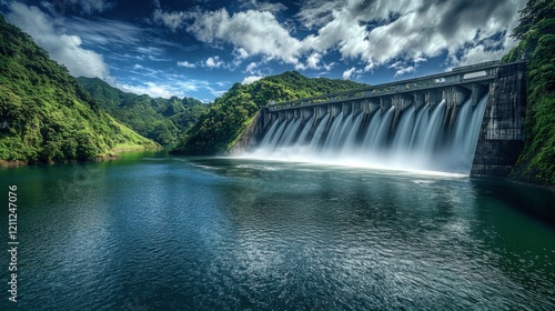Majestic Hydroelectric Dam with Cascading Waterfalls
